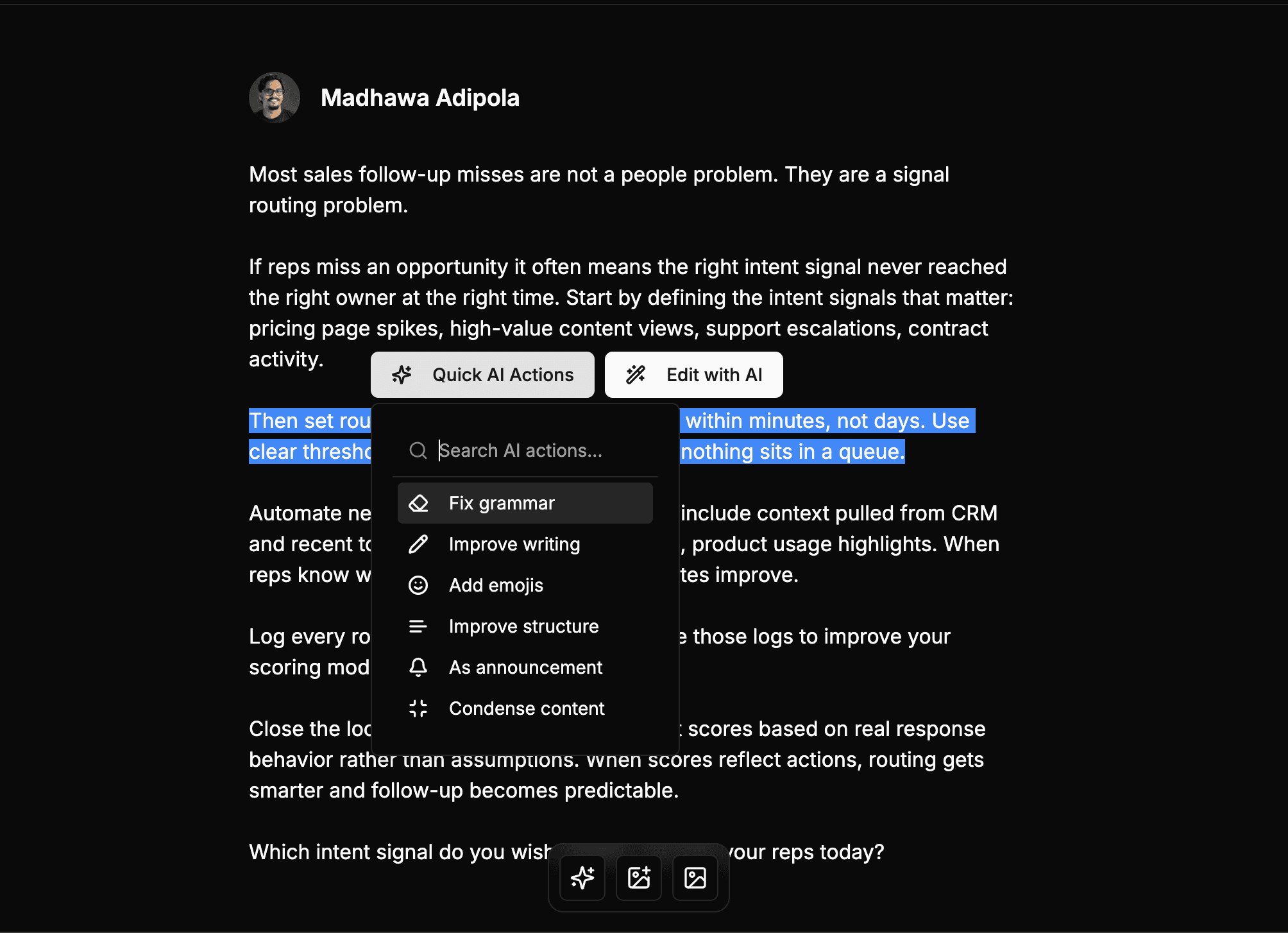 Quick AI enhancement for LinkedIn drafts